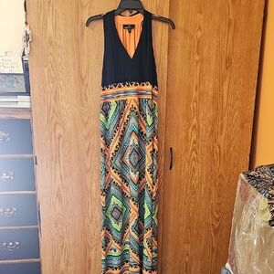 Ronni Nicole Black and Orange Patterned Maxi Dress